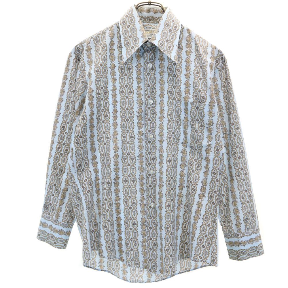 Sampl 80s ヴィンテージ 総柄 長袖 シャツ ライトブルー メンズ