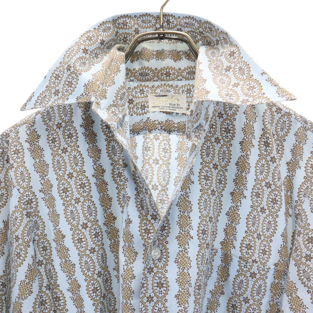 Sampl 80s ヴィンテージ 総柄 長袖 シャツ ライトブルー メンズ