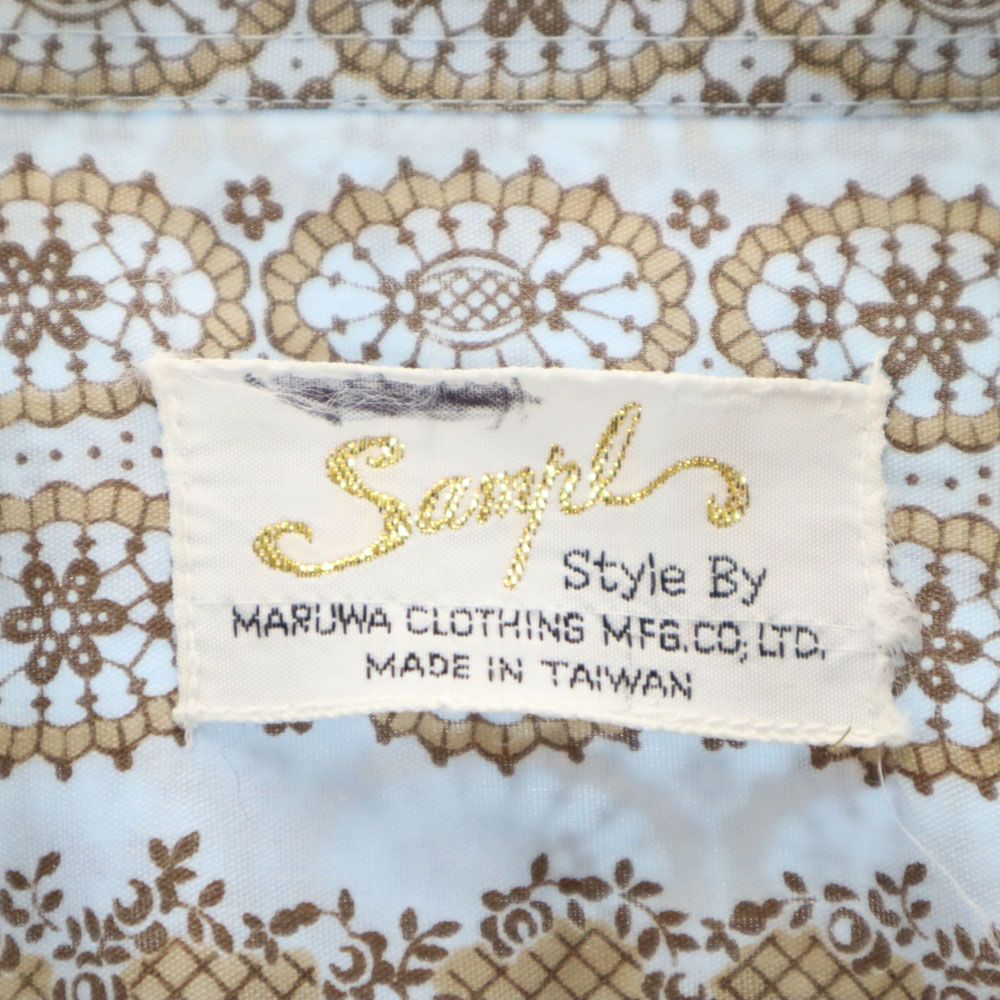 Sampl 80s ヴィンテージ 総柄 長袖 シャツ ライトブルー メンズ