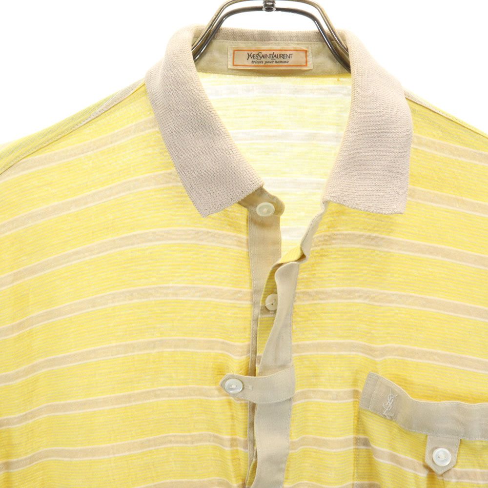 YVES SAINT LAURENT イヴサンローラン 90s オールド 日本規格 ボーダー 半袖 ポロシャツ L イエロー系 メンズ