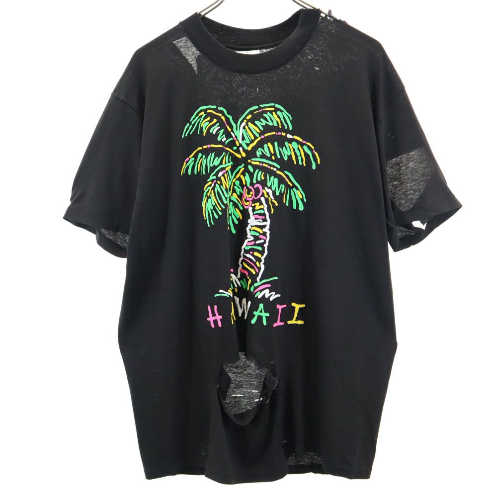 STEDMAN ステッドマン 90s USA製 オールド ジャンク パームツリー柄 半袖 Tシャツ L ブラック メンズ