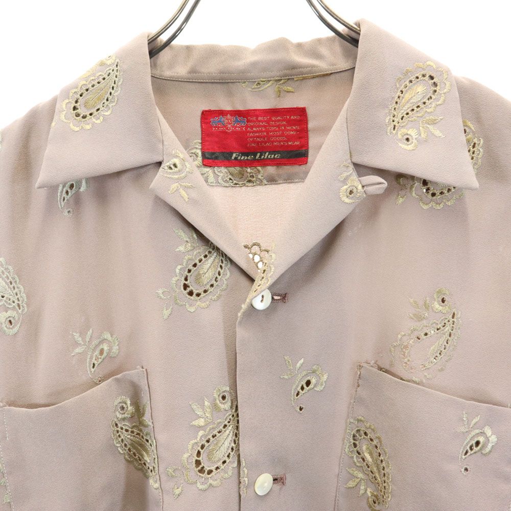 Fine Lilac ペイズリー刺繍 5分袖 オープンカラー シャツ ブラウングレー系 Fine Lilac メンズ