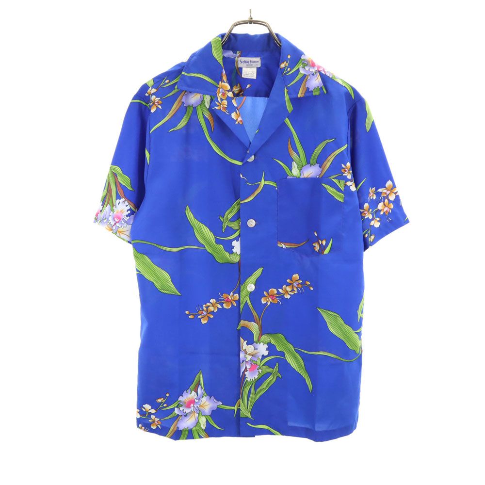 SUNMARI FASHIONS サンマリファッションズ 80s 90s オールド 半袖 オープンカラー アロハシャツ S ブルー メンズ