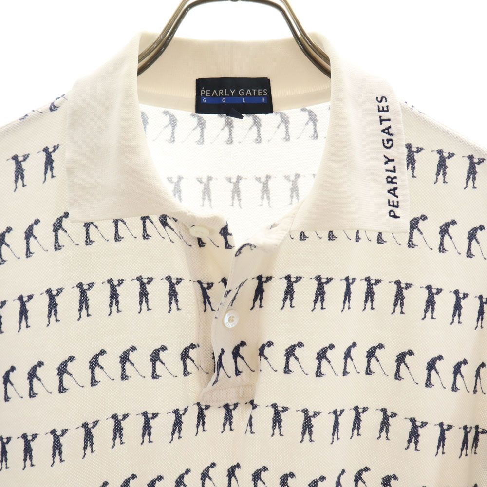 PEARLY GATES パーリーゲイツ ゴルフ 日本製 総柄 ゴルフ 半袖 ポロシャツ 4 白 GOLF 鹿の子地 メンズ