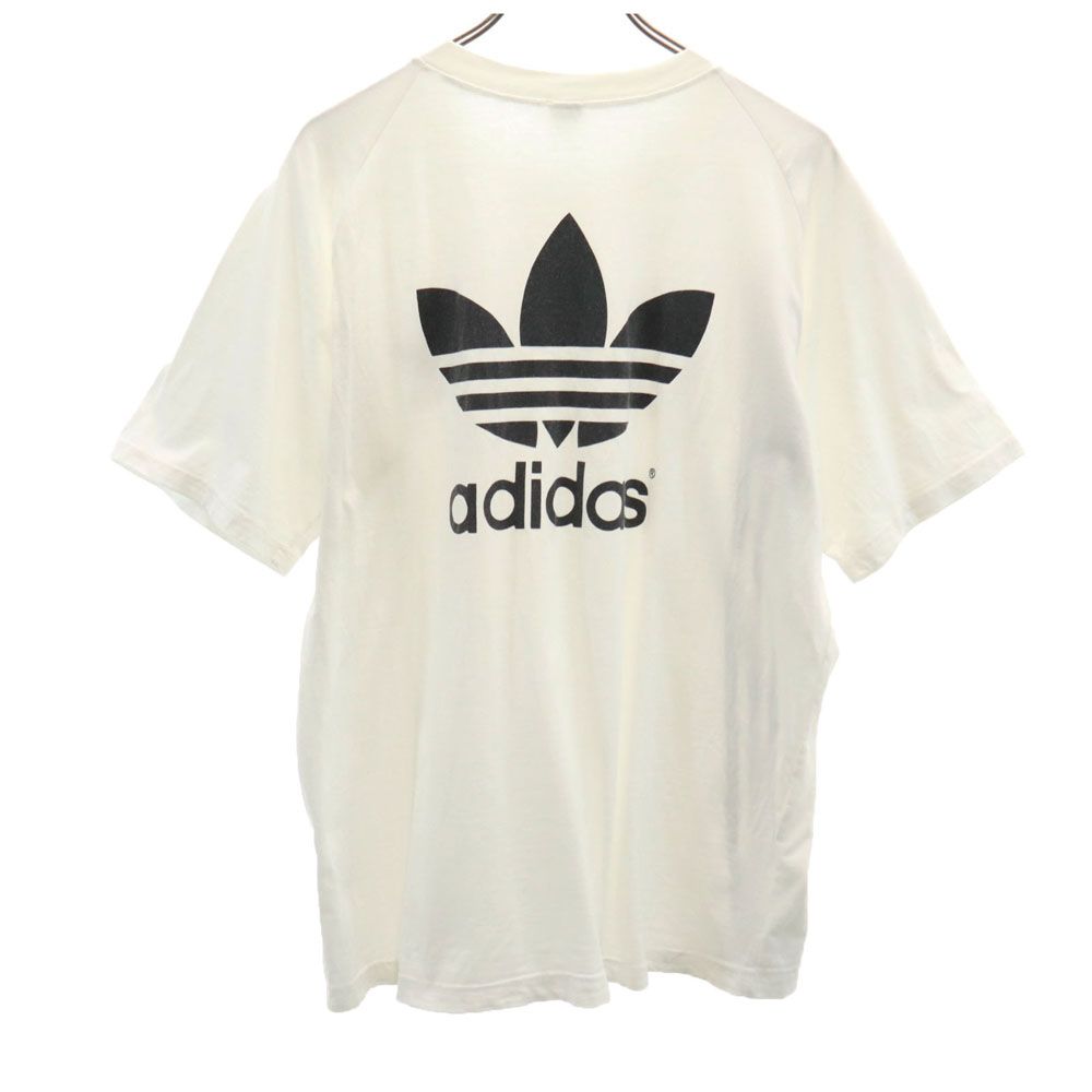adidas アディダス 80s トレフォイルロゴ ヴィンテージ バックプリント 半袖 Tシャツ L ホワイト メンズ