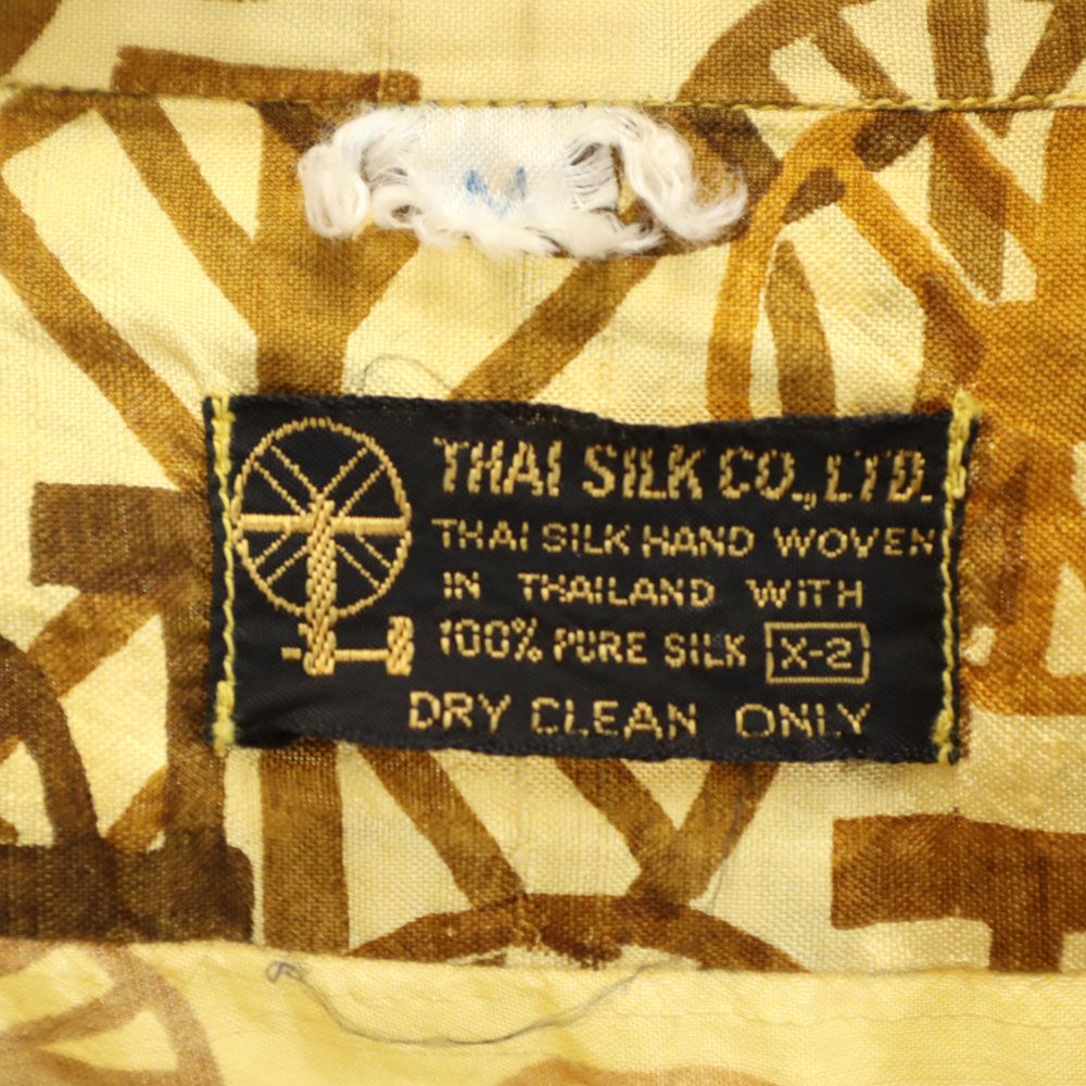 THAI SILK タイシルク 60s 70s シルク100％ ヴィンテージ 総柄 半袖 オープンカラーシャツ M イエロー系 メンズ