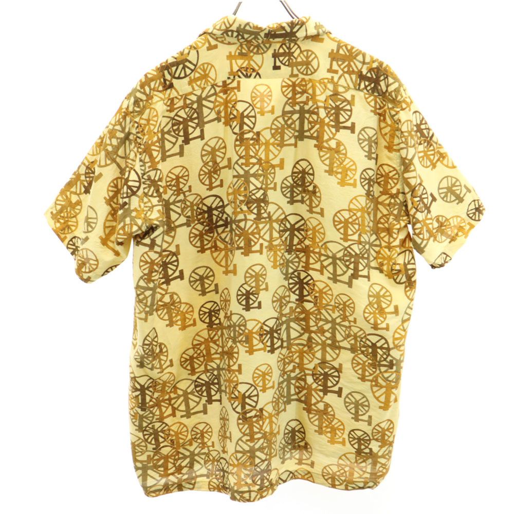 THAI SILK タイシルク 60s 70s シルク100％ ヴィンテージ 総柄 半袖 オープンカラーシャツ M イエロー系 メンズ