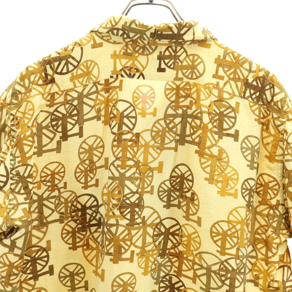 THAI SILK タイシルク 60s 70s シルク100％ ヴィンテージ 総柄 半袖 オープンカラーシャツ M イエロー系 メンズ