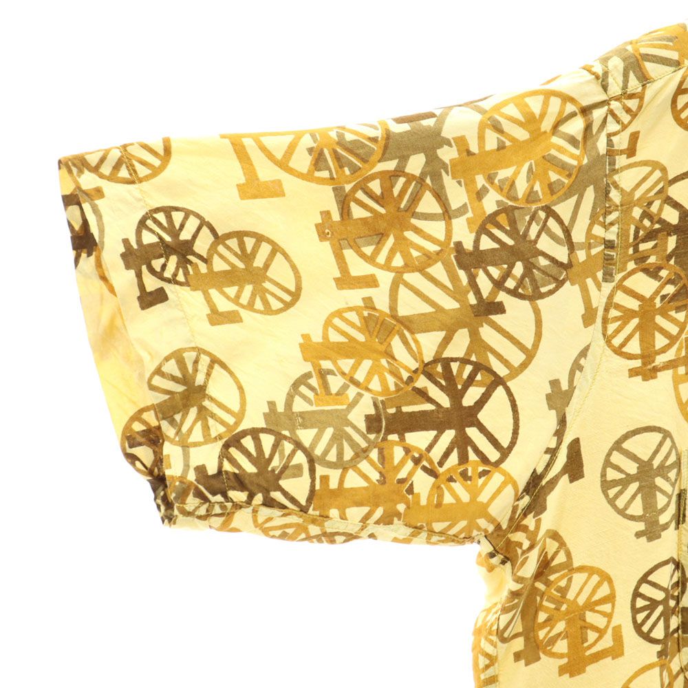 THAI SILK タイシルク 60s 70s シルク100％ ヴィンテージ 総柄 半袖 オープンカラーシャツ M イエロー系 メンズ