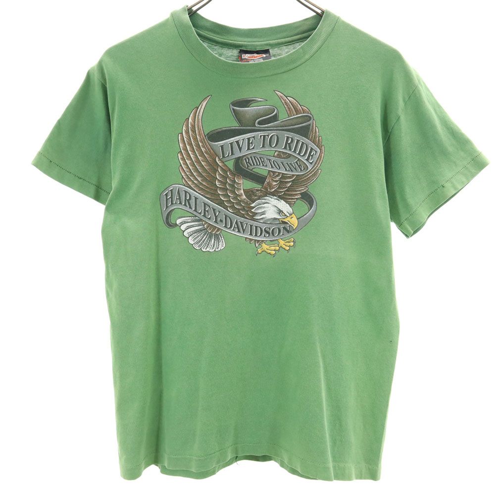 HARLEY DAVIDSON ハーレーダビッドソン 90s USA製 オールド 半袖 Tシャツ L 14-16 グリーン系 キッズ