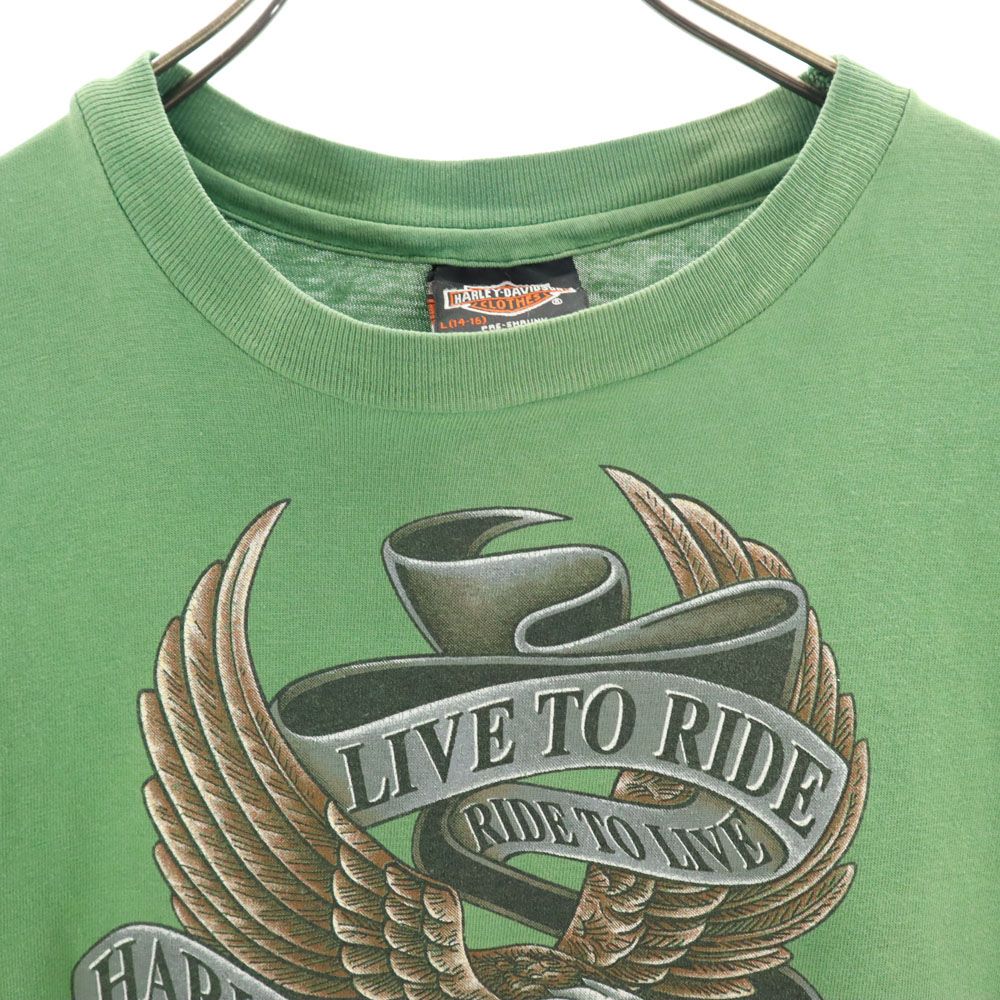 HARLEY DAVIDSON ハーレーダビッドソン 90s USA製 オールド 半袖 Tシャツ L 14-16 グリーン系 キッズ