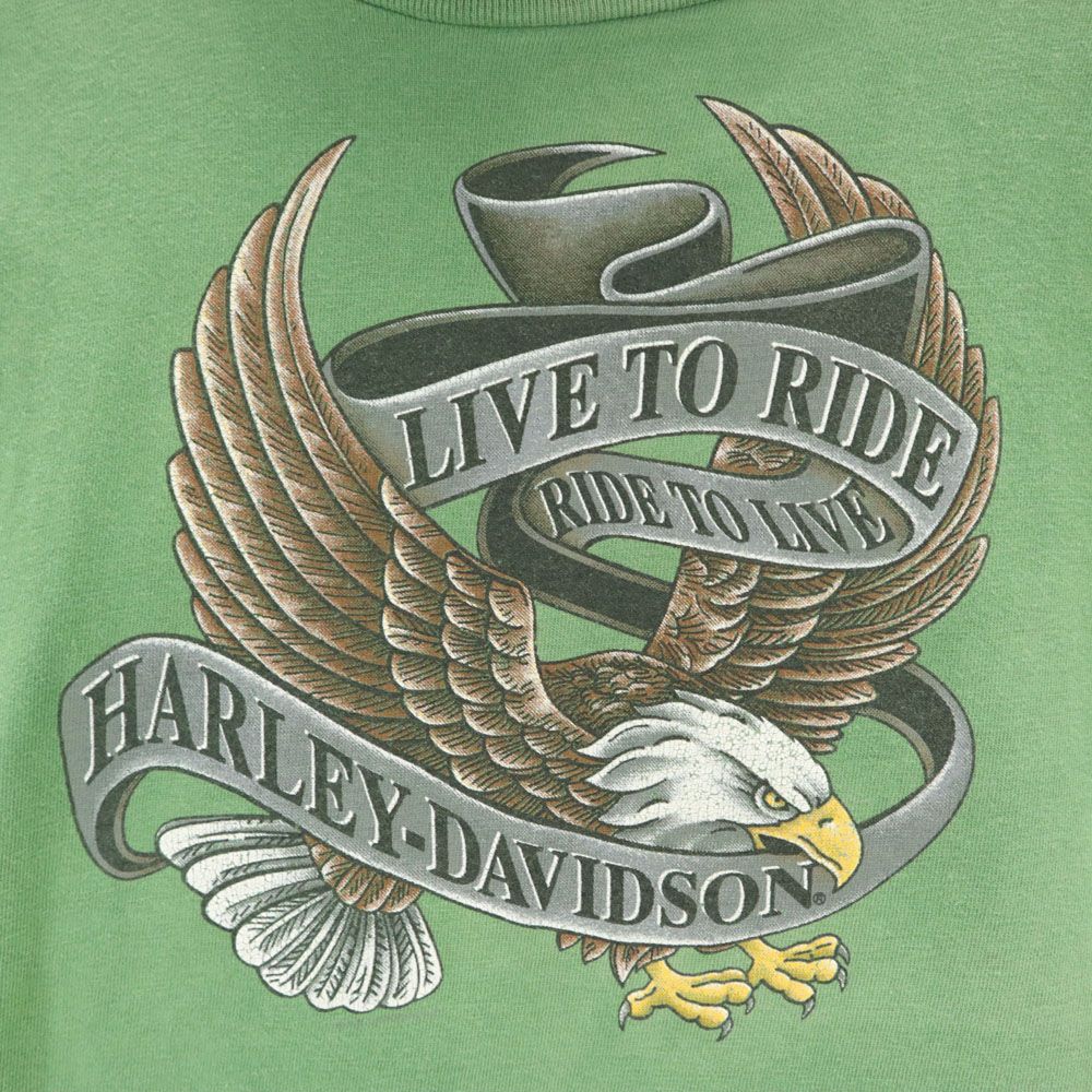HARLEY DAVIDSON ハーレーダビッドソン 90s USA製 オールド 半袖 Tシャツ L 14-16 グリーン系 キッズ
