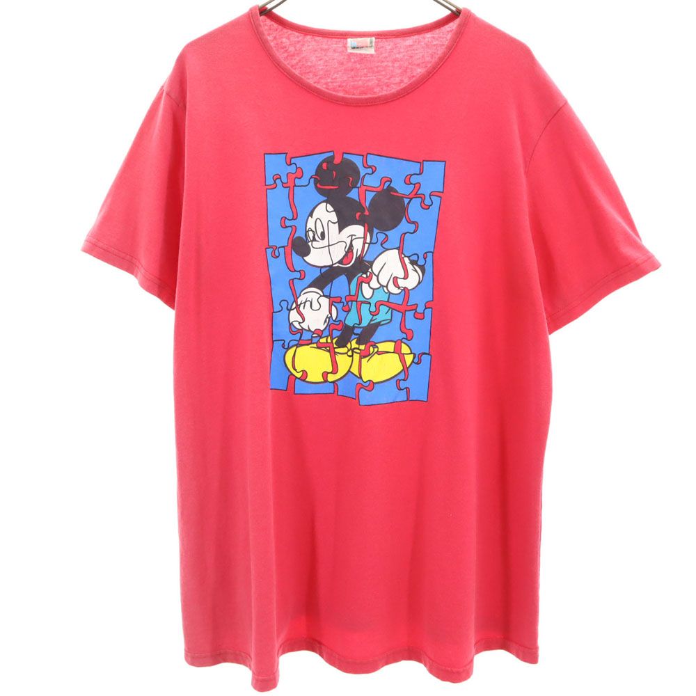MICKEY UNLIMITED LAND'N SEA 90s オールド ミッキーマウス 半袖 Tシャツ レッドピンク MICKEY UNLIMITED LAND'N SEA ディズニー Disney パズル メンズ