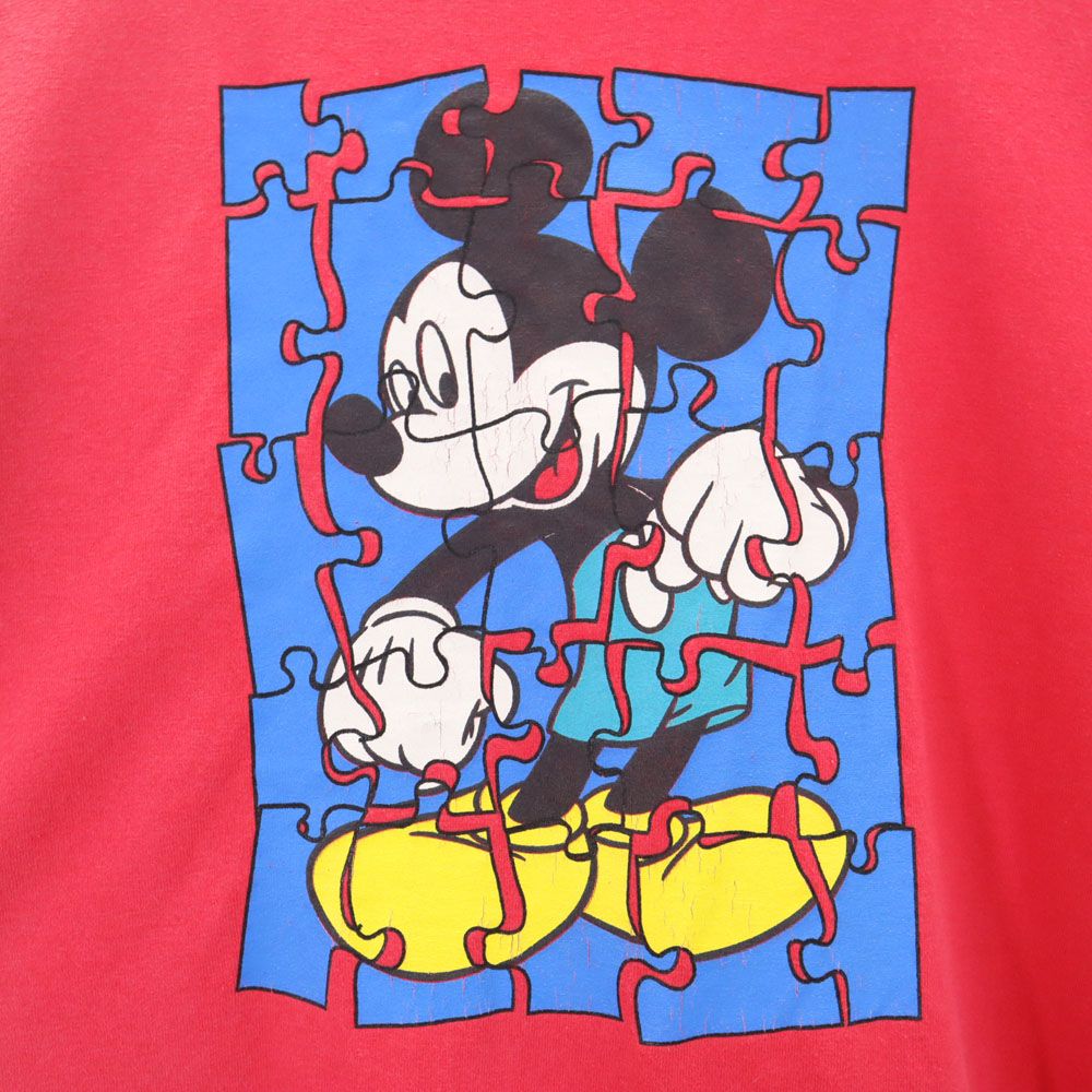 MICKEY UNLIMITED LAND'N SEA 90s オールド ミッキーマウス 半袖 Tシャツ レッドピンク MICKEY UNLIMITED LAND'N SEA ディズニー Disney パズル メンズ