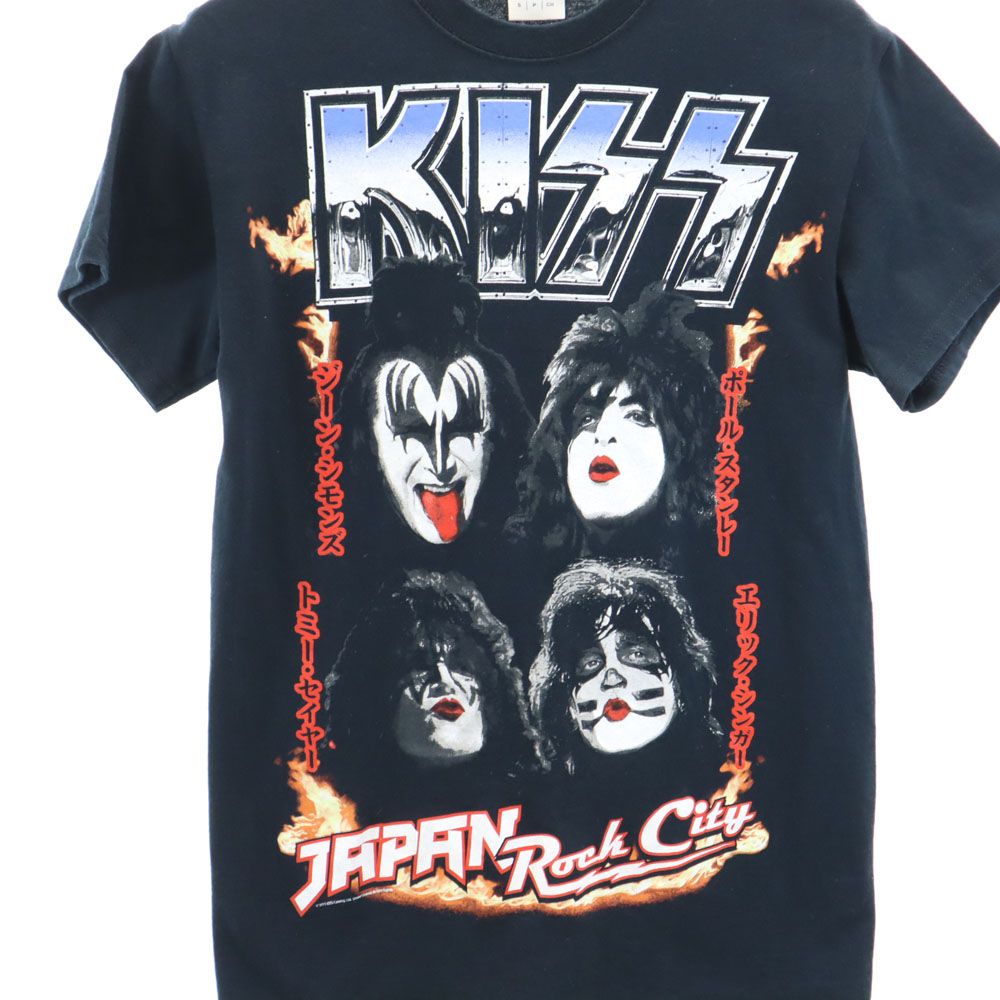 GILDAN ギルダン キッス プリント 半袖 Tシャツ S ネイビー KISS ロックバンド バンT メンズ
