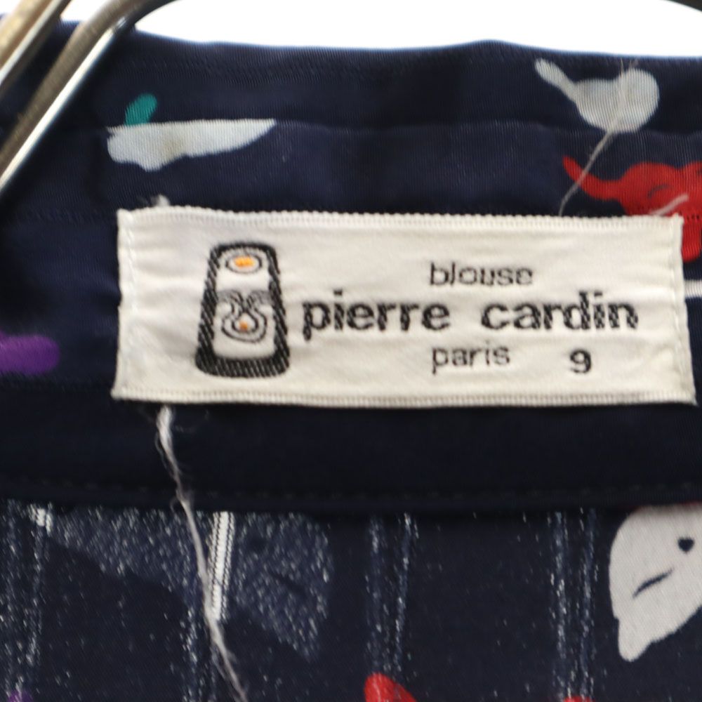 ピエールカルダン 総柄 半袖 シースルー シャツ 9 ネイビー Pierre Cardin ブラウス レディース