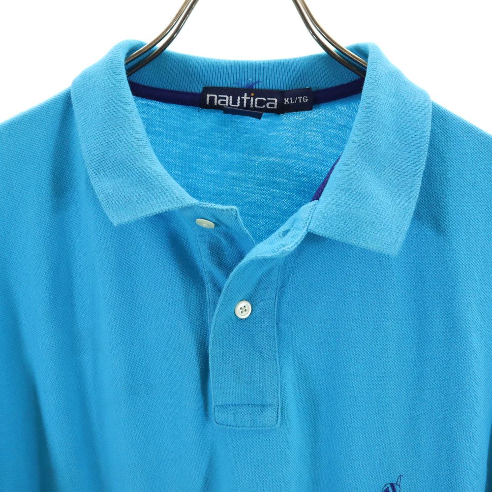 NAUTICA ノーティカ 90s オールド 半袖 鹿の子 ポロシャツ XL 水色 メンズ
