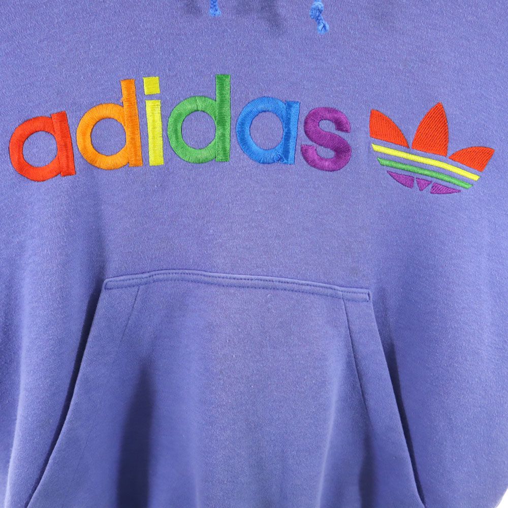 アディダス 80s トレフォイルロゴ デサント製 ヴィンテージ 刺繍 長袖 スウェットパーカー L パープル adidas メンズ