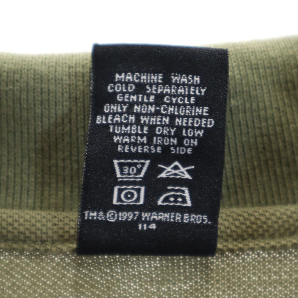 Warner Bros ワーナーブラザーズ 90s オールド 半袖 ポロシャツ M カーキ ルーニーテューンズ ワイリーコヨーテ 鹿の子地 メンズ