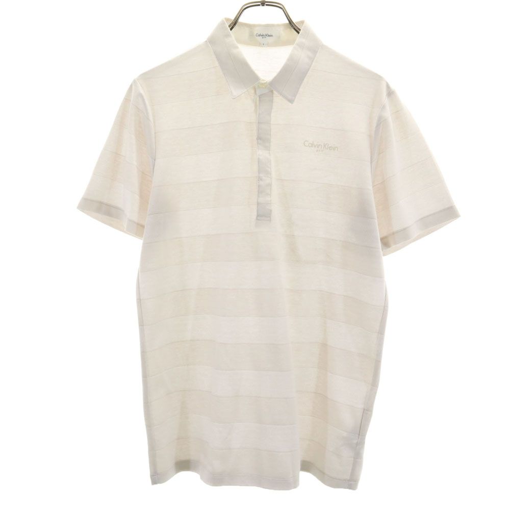 Calvin klein カルバンクライン ゴルフ ボーダー 半袖 ポロシャツ L ベージュ系 golf メンズ
