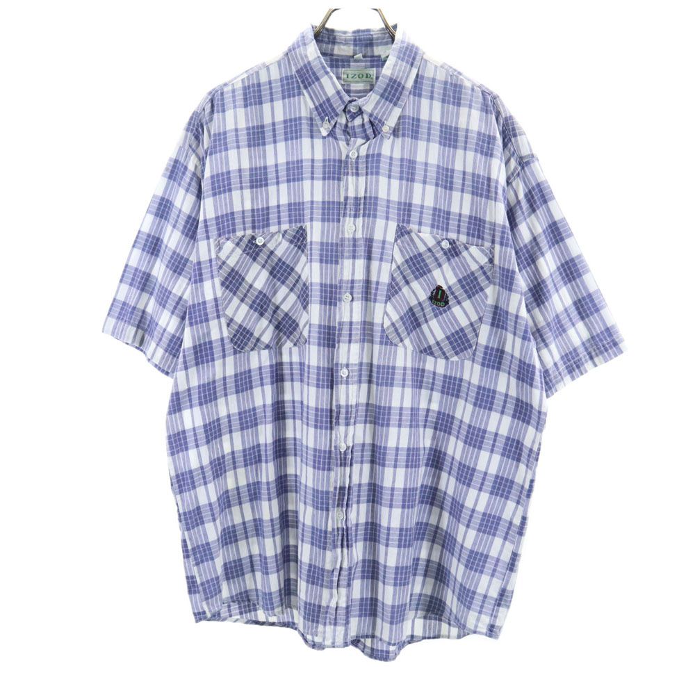 IZOD アイゾッド 90s オールド チェック柄 半袖 ボタンダウンシャツ L ホワイト メンズ