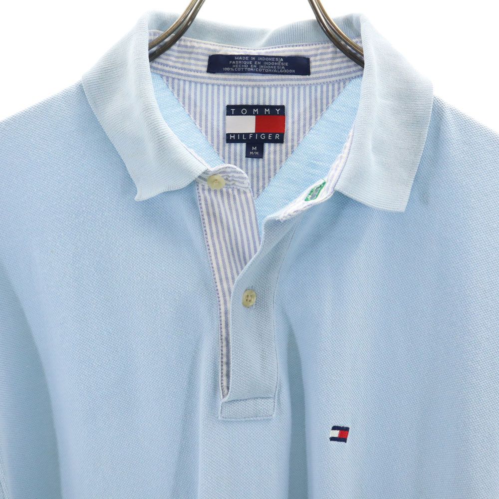TOMMY HILFIGER トミーヒルフィガー 90s オールド フラッグタグ 半袖 鹿の子 ポロシャツ M ブルーグレー系 メンズ