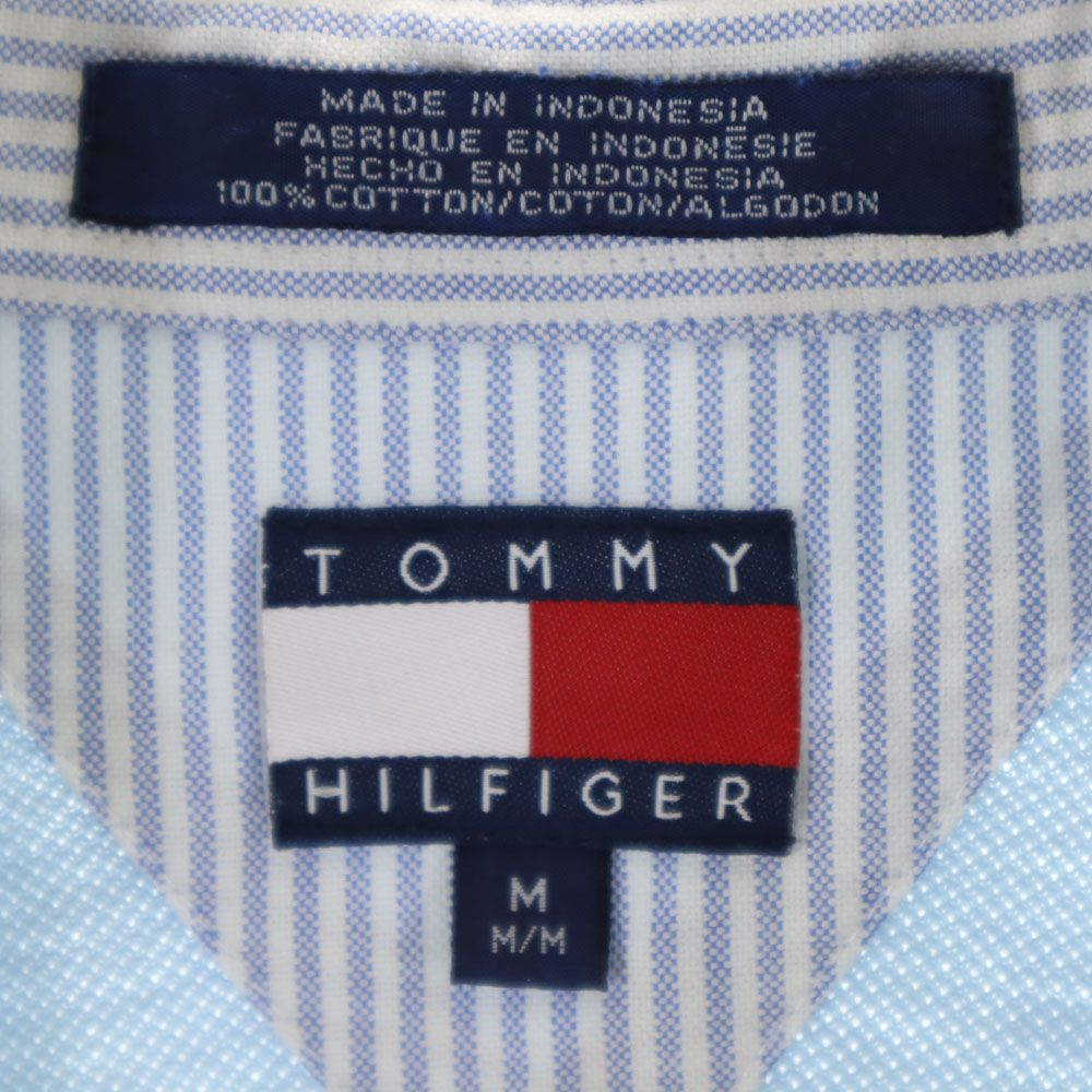 TOMMY HILFIGER トミーヒルフィガー 90s オールド フラッグタグ 半袖 鹿の子 ポロシャツ M ブルーグレー系 メンズ
