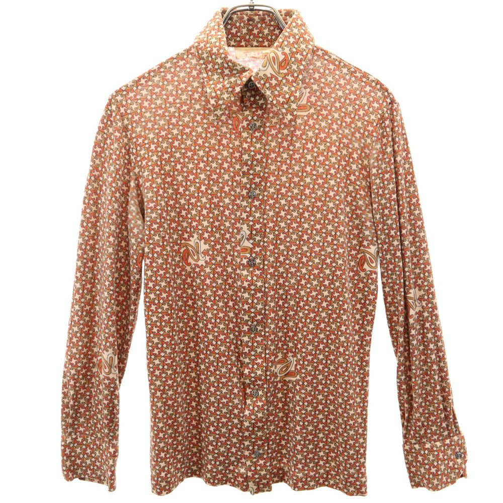 PIER 70s 80s イタリア製 ヴィンテージ 総柄 長袖 シャツ ベージュ系 メンズ