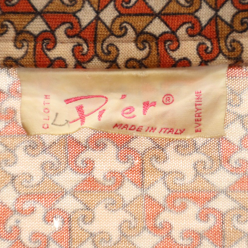 PIER 70s 80s イタリア製 ヴィンテージ 総柄 長袖 シャツ ベージュ系 メンズ