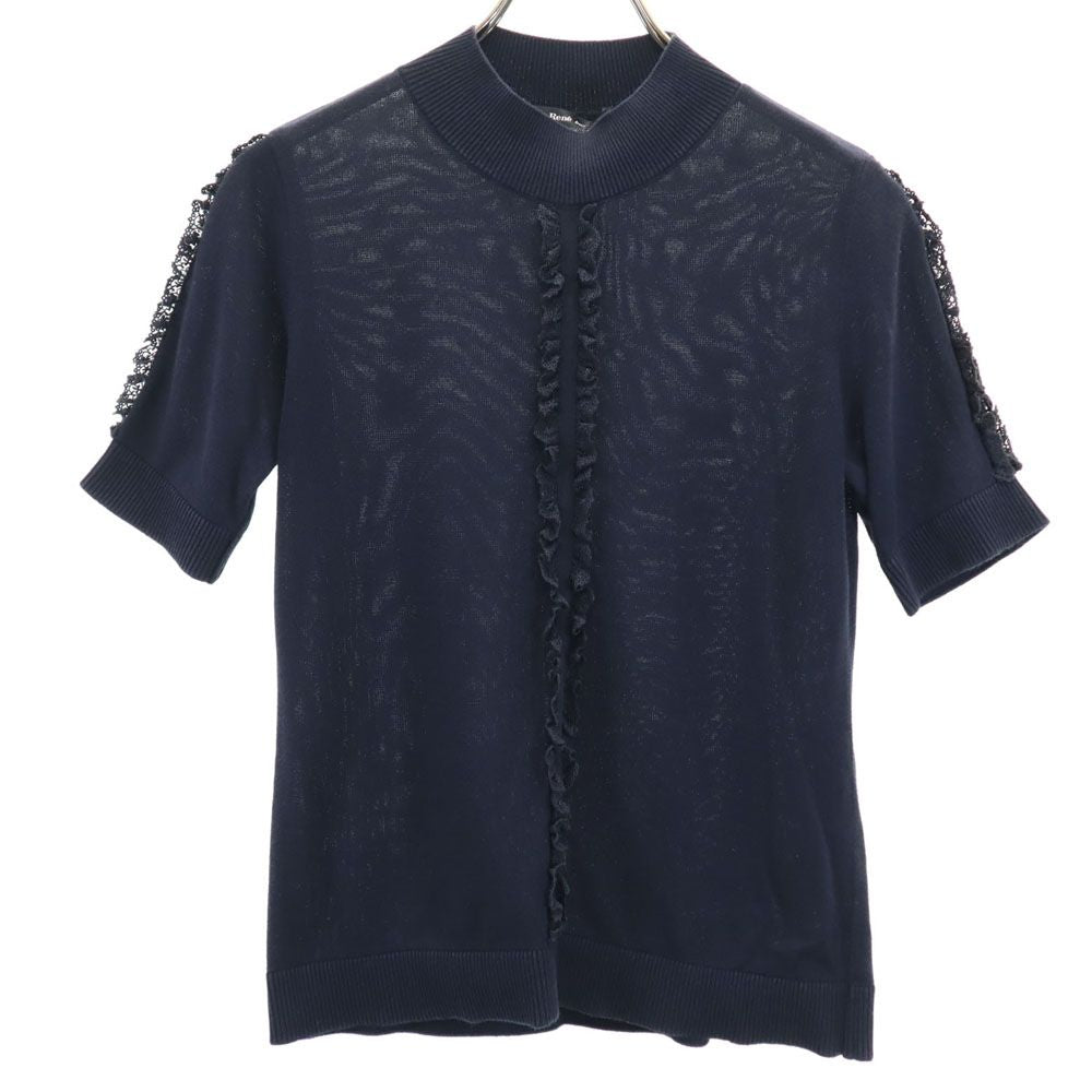 Rene basic ルネベーシック 日本製 半袖 セーター 36 ネイビー ニット レディース