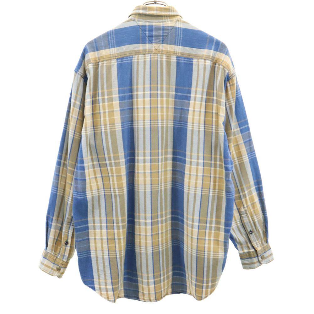 TOMMY HILFIGER トミーヒルフィガー 90s オールド フラッグタグ チェック柄 長袖 シャツ M ベージュ×ネイビー メンズ