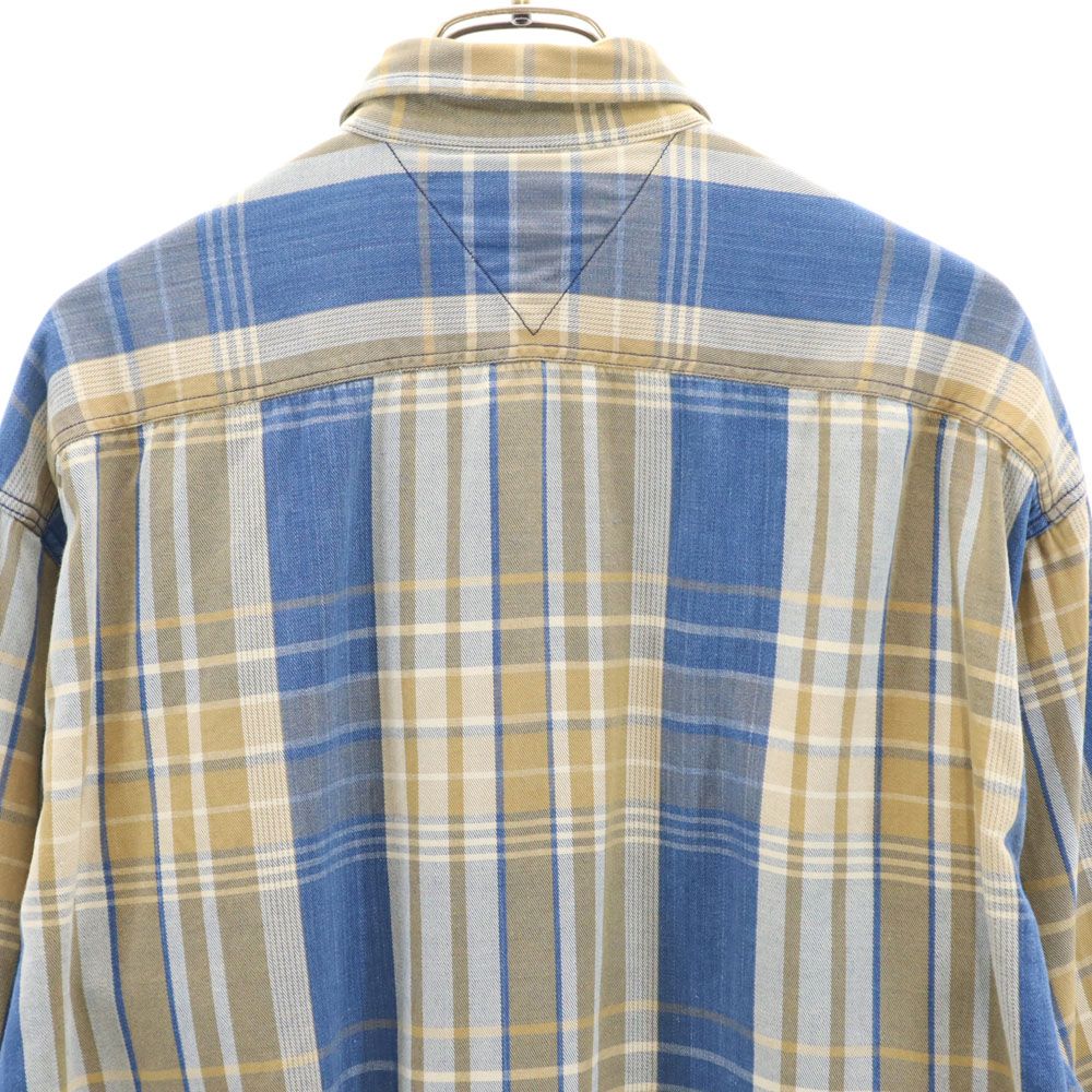 TOMMY HILFIGER トミーヒルフィガー 90s オールド フラッグタグ チェック柄 長袖 シャツ M ベージュ×ネイビー メンズ