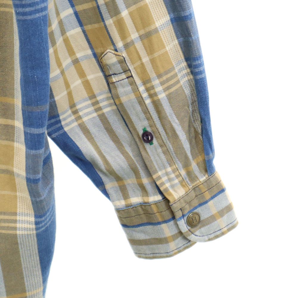 TOMMY HILFIGER トミーヒルフィガー 90s オールド フラッグタグ チェック柄 長袖 シャツ M ベージュ×ネイビー メンズ