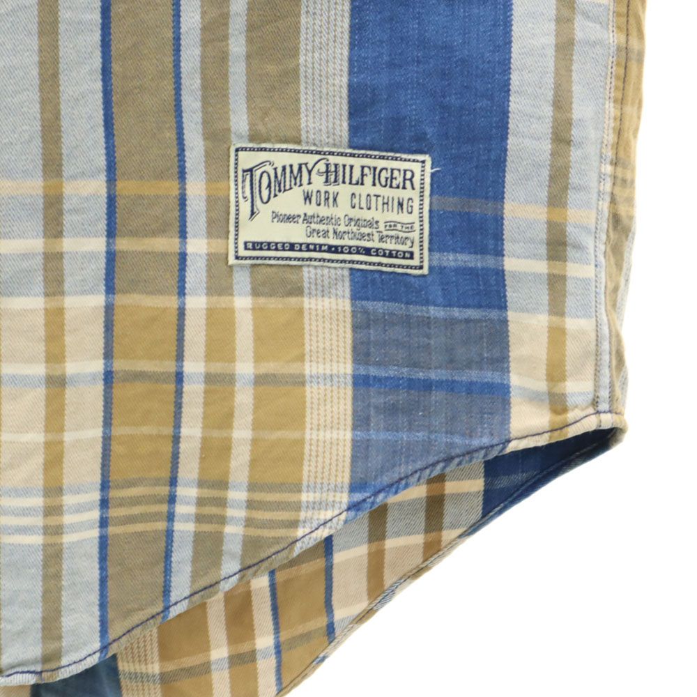 TOMMY HILFIGER トミーヒルフィガー 90s オールド フラッグタグ チェック柄 長袖 シャツ M ベージュ×ネイビー メンズ