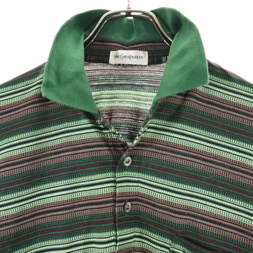 イヴサンローラン 90s オールド ボーダー 半袖 ポロシャツ MA グリーン系 YVES SAINT LAURENT メンズ
