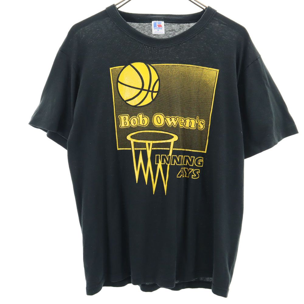 RUSSELL ATHLETIC ラッセルアスレチック 90s USA製 オールド プリント 半袖 Tシャツ M ブラック系 メンズ