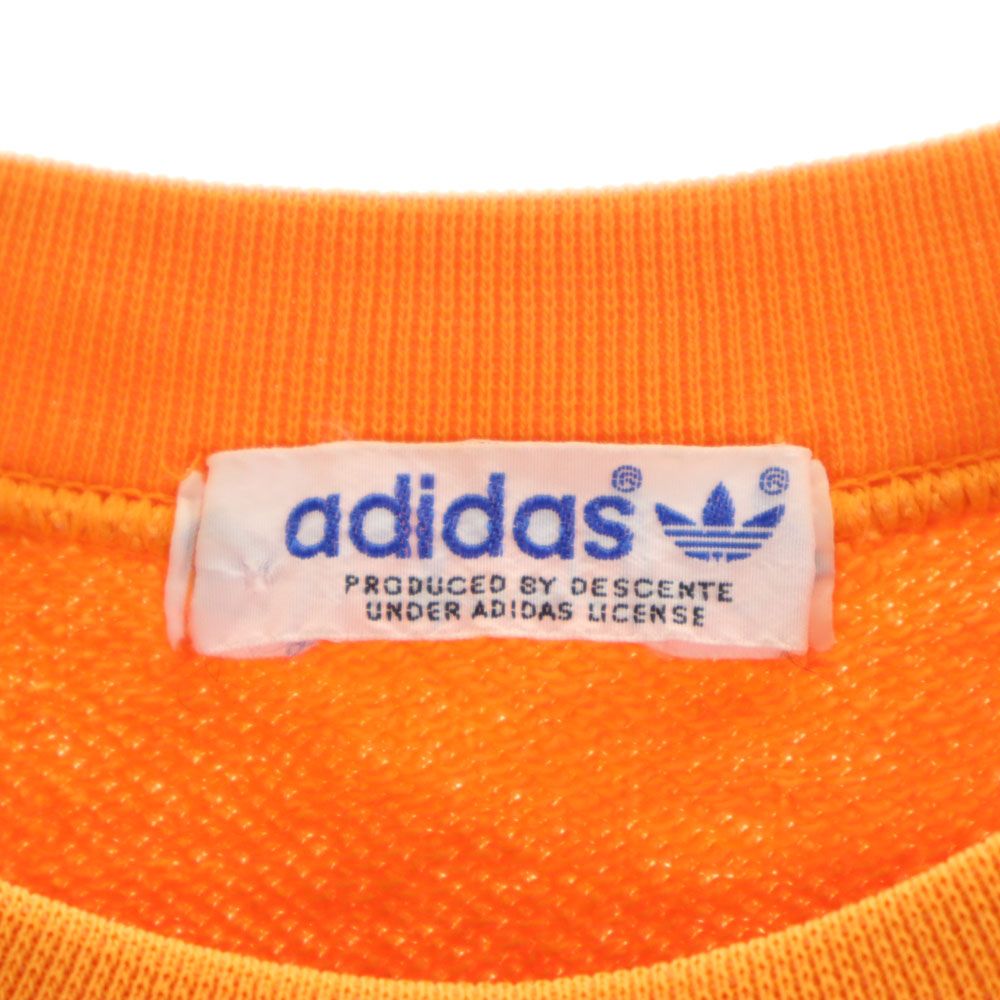 アディダス 70s 80s デサント製 ヴィンテージ トレフォイルロゴ刺繍 半袖 スウェット トレーナー L オレンジ系 adidas メンズ