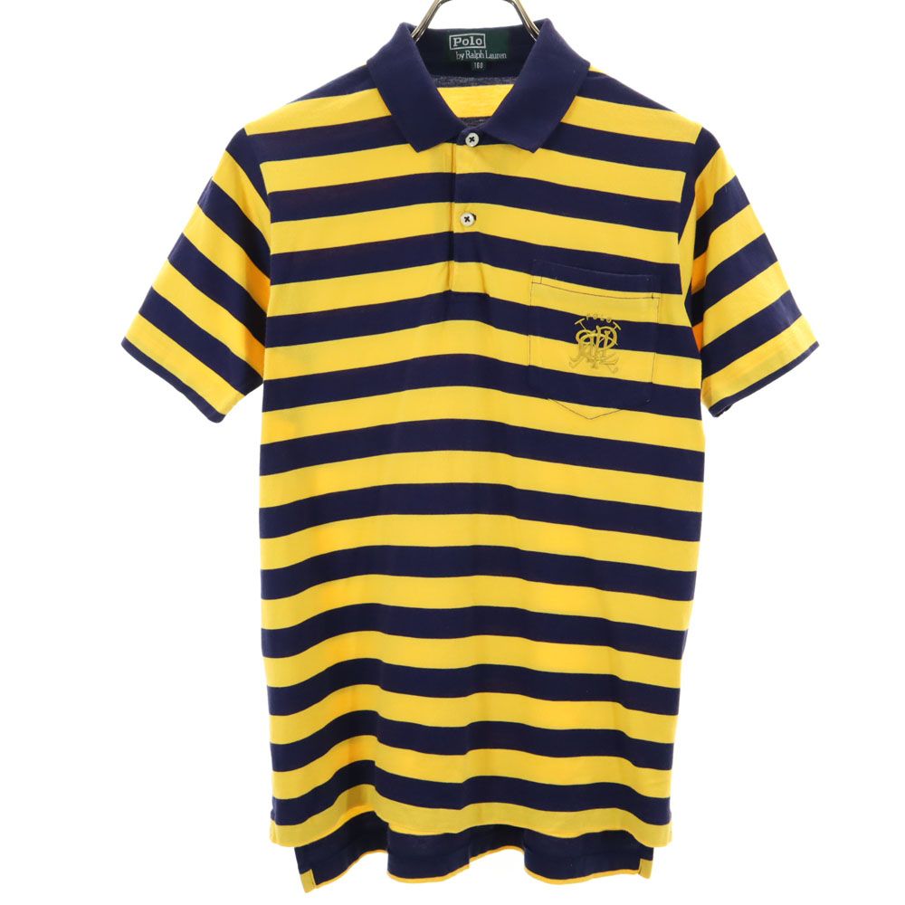 Polo by Ralph Lauren ポロバイラルフローレン 80s 緑タグ ヴィンテージ ボーイズ ボーダー柄 半袖 ポロシャツ 160cm イエロー×ネイビー キッズ