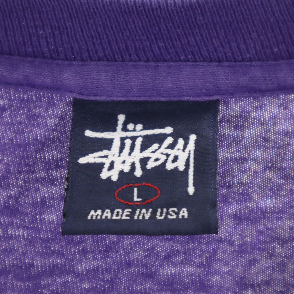 ステューシー 90s USA製 オールド 紺タグ プリント 半袖 Tシャツ L パープル STUSSY メンズ