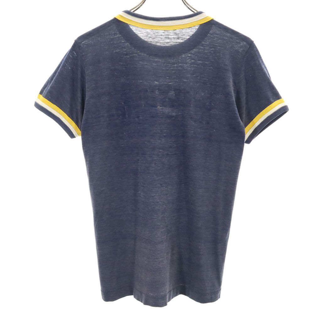 Champion チャンピオン 70s USA製 ヴィンテージ バータグ 半袖 トリム Tシャツ M ネイビー系 レディース