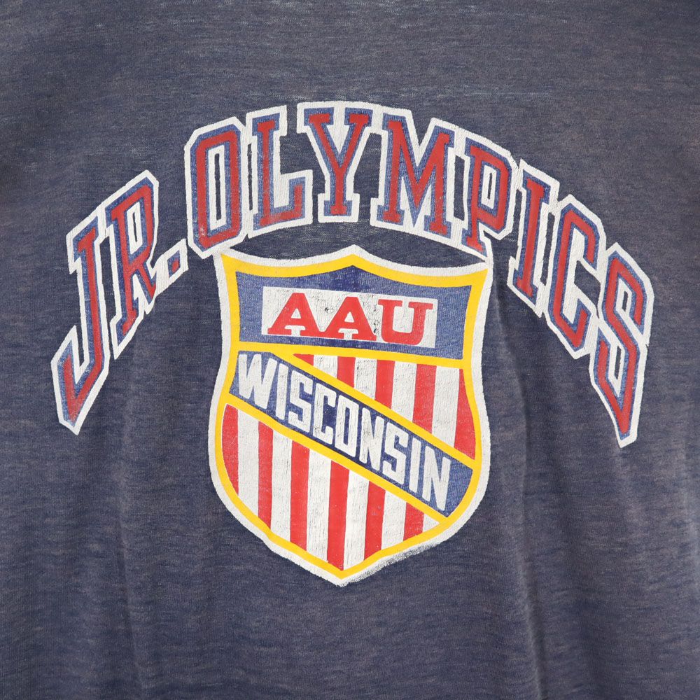 Champion チャンピオン 70s USA製 ヴィンテージ バータグ 半袖 トリム Tシャツ M ネイビー系 レディース