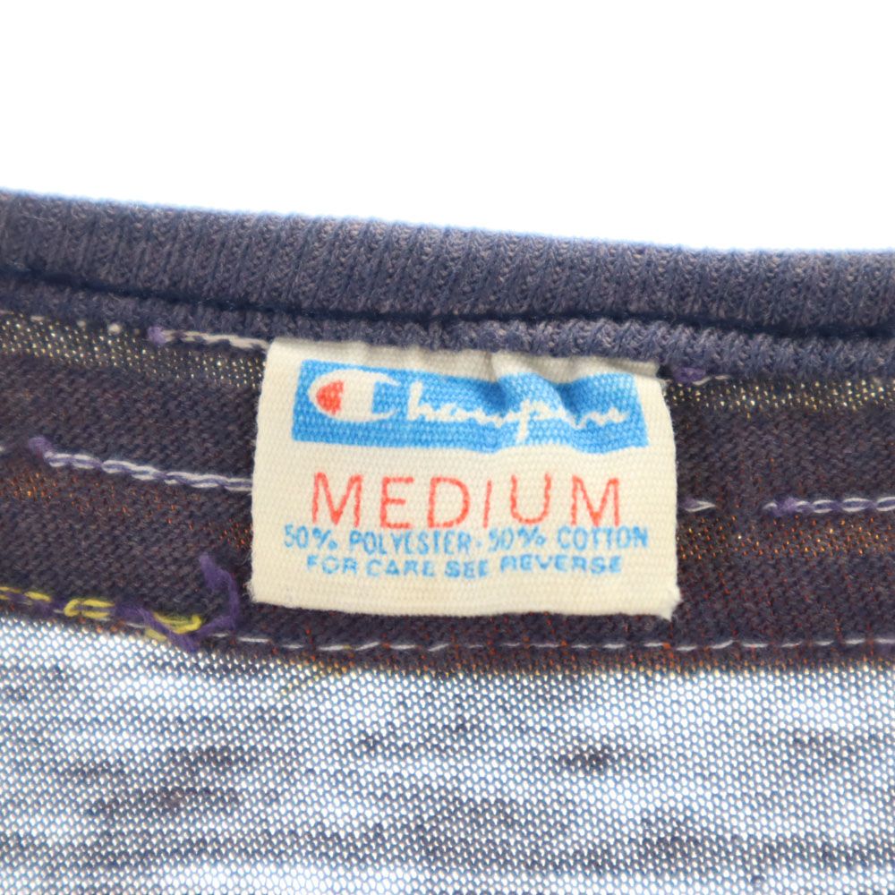 Champion チャンピオン 70s USA製 ヴィンテージ バータグ 半袖 トリム Tシャツ M ネイビー系 レディース