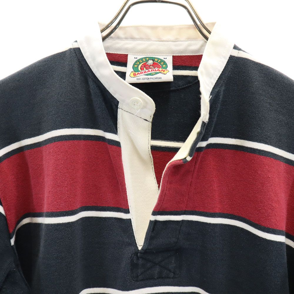 バーバリアン ボーダー 半袖 ラガーシャツ M レッド系 Barbarian メンズ