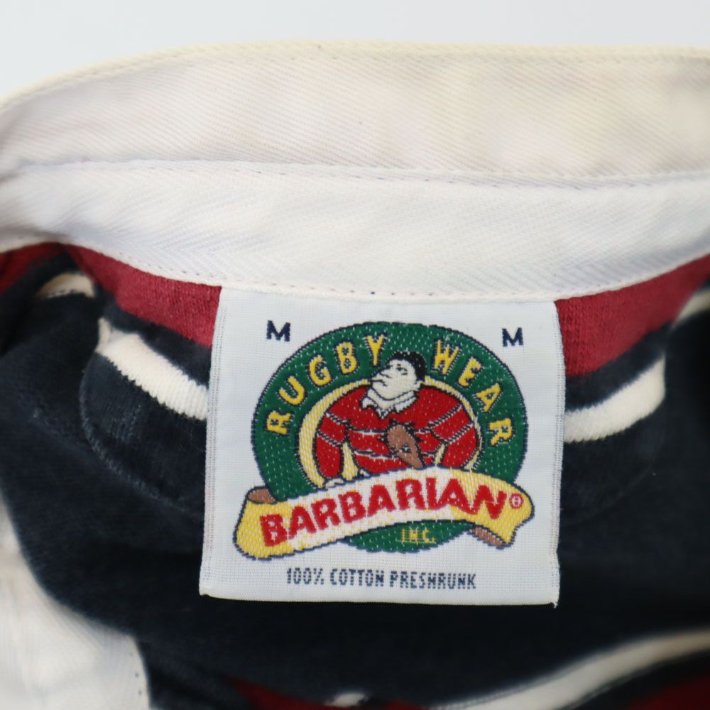 バーバリアン ボーダー 半袖 ラガーシャツ M レッド系 Barbarian メンズ