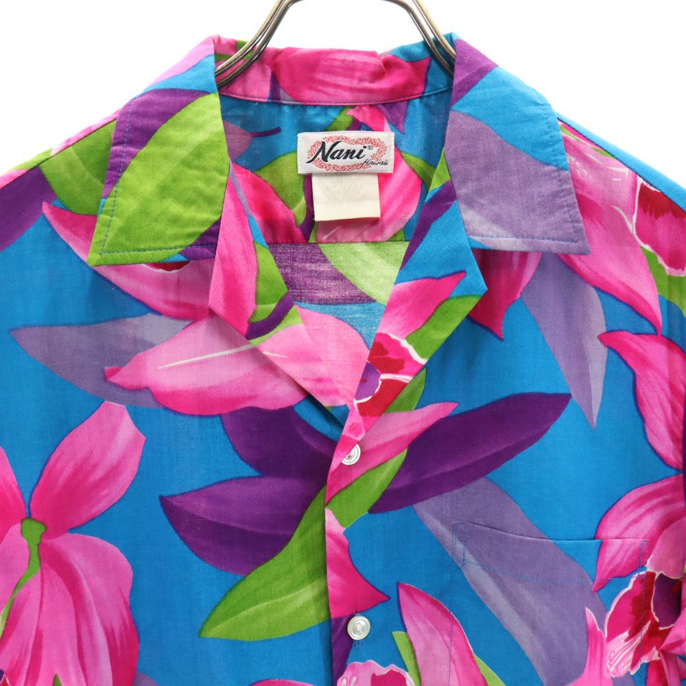 Nani 90s オールド USA製 総柄 半袖 アロハシャツ S ブルー系 メンズ