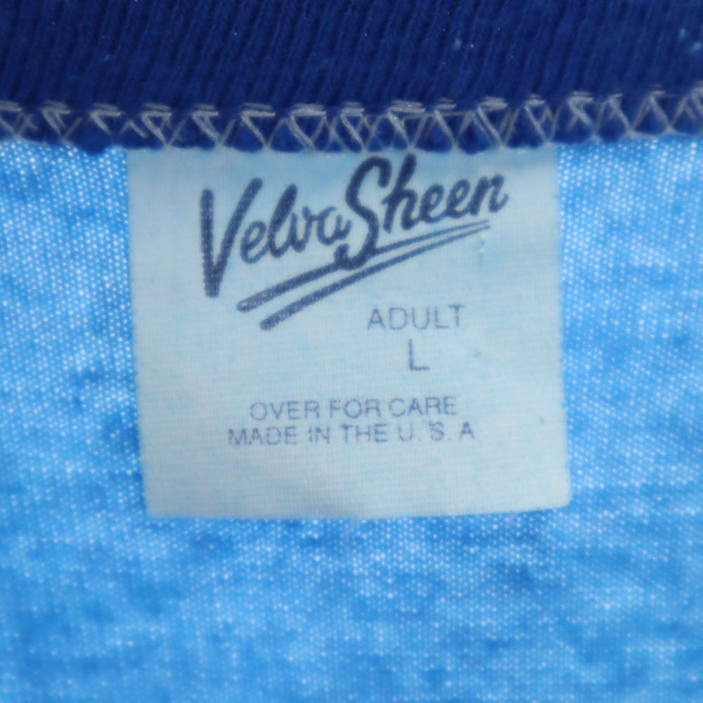 Velva Sheen ベルバシーン 90s USA製 オールド プリント ミッキー 半袖 Vネック リンガー Tシャツ L ブルー メンズ