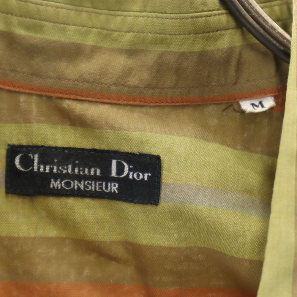 クリスチャンディオール 90s オールド ストライプ柄 半袖 シャツ M グリーン系 Christian Dior MONSIEUR メンズ