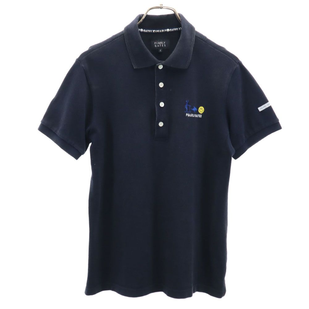パーリーゲイツ 日本製 ゴルフ 半袖 ポロシャツ 4 ネイビー PEARLY GATES 鹿の子地 メンズ