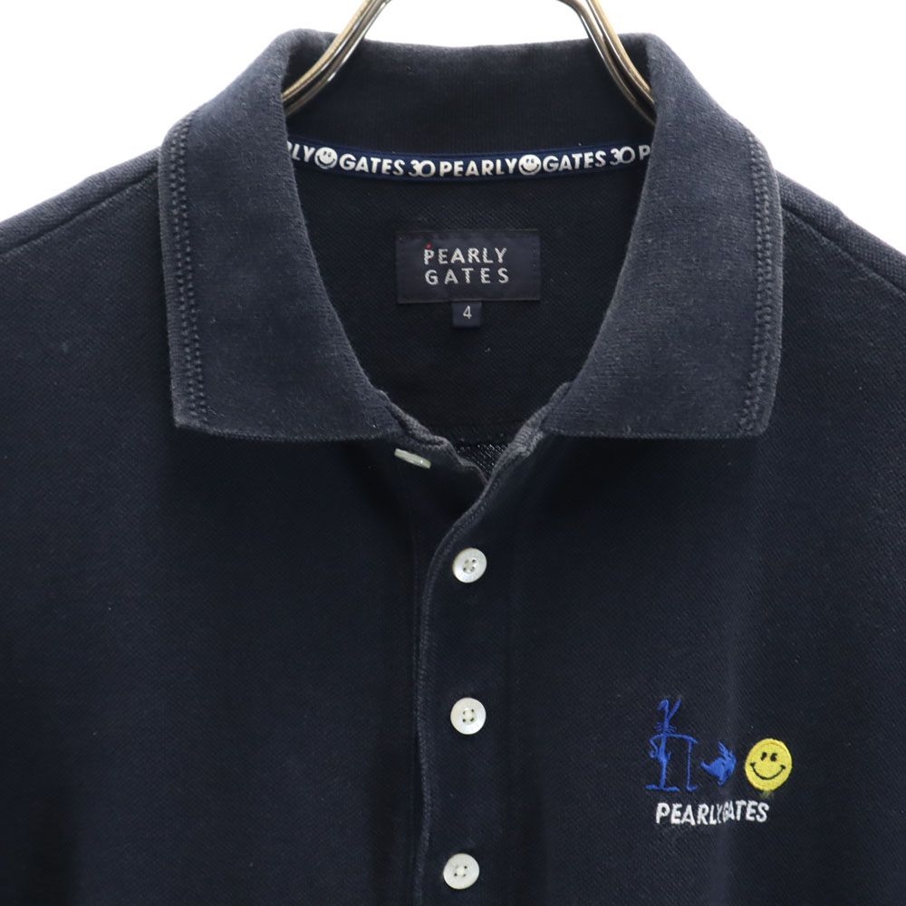 パーリーゲイツ 日本製 ゴルフ 半袖 ポロシャツ 4 ネイビー PEARLY GATES 鹿の子地 メンズ