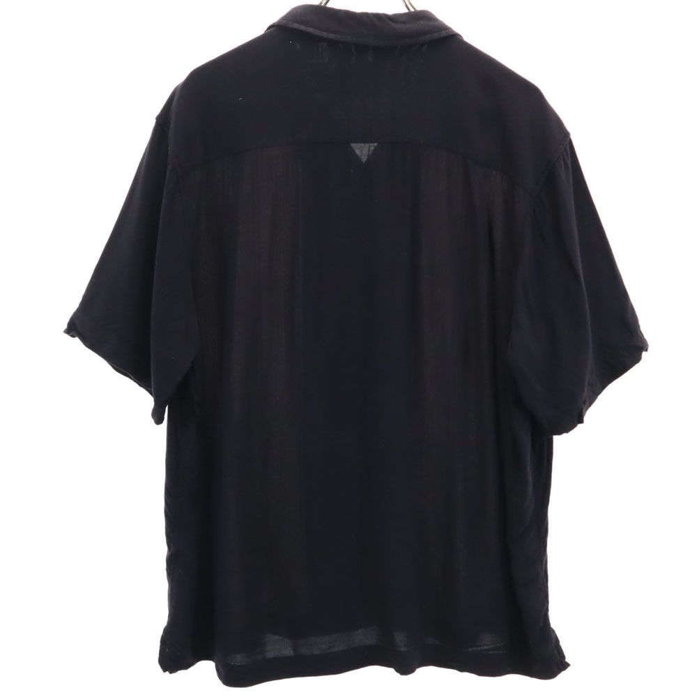 LOS ANGELES ストライプ柄 切替 半袖 オープンカラーシャツ XL ブラック×ベージュ系 LOS ANGELES メンズ